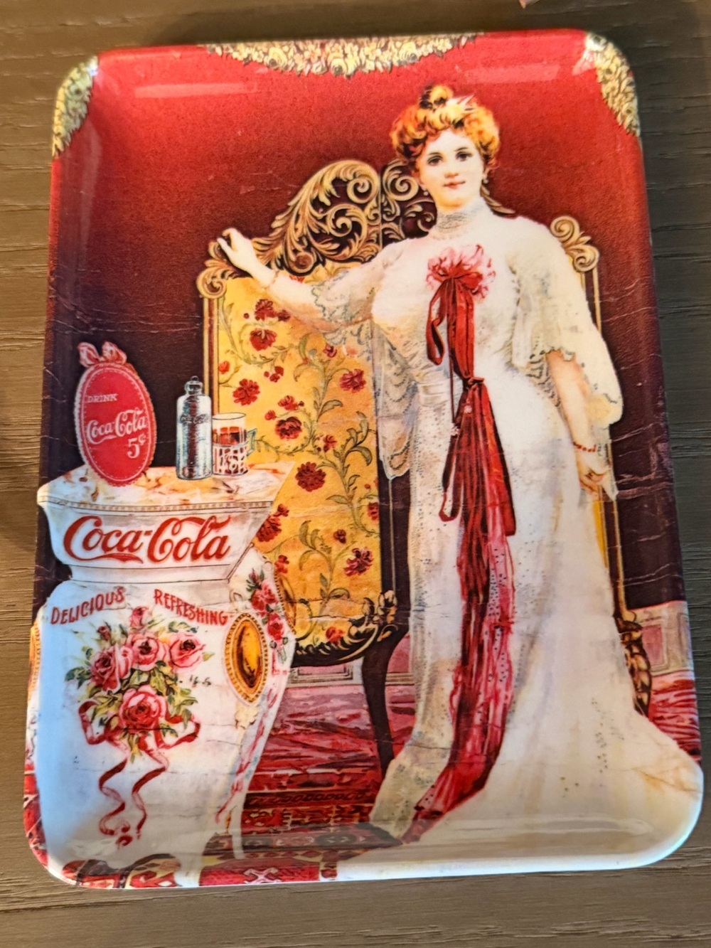 Coca Cola Tip Tray Victorian Lady Woman Coke 5 Cents 6"×4" Made in Italy Vintage